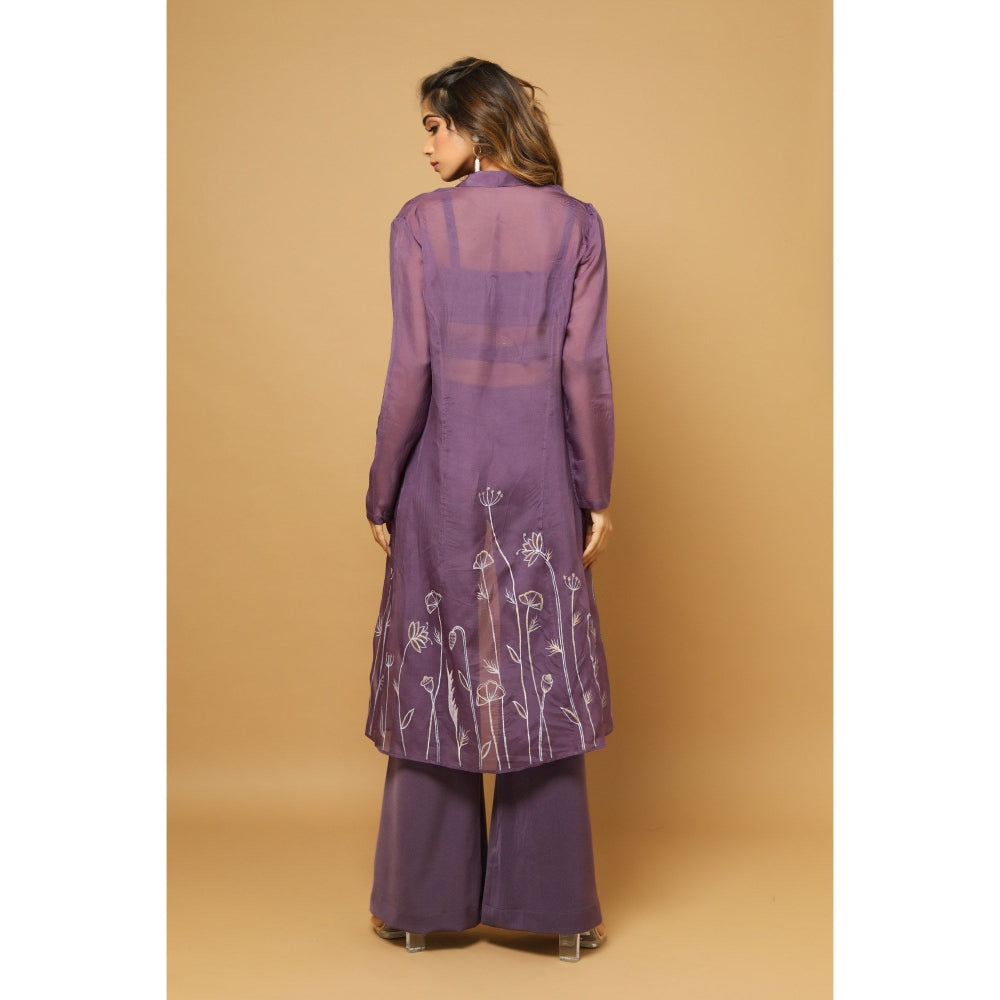 Ahi Clothing Purple Indo Western with Handpainted Jacket (Set of 3)