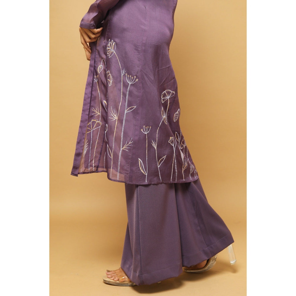 Ahi Clothing Purple Indo Western with Handpainted Jacket (Set of 3)