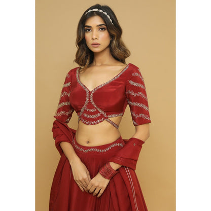 Ahi Clothing Maroon Lehenga (Set of 3)