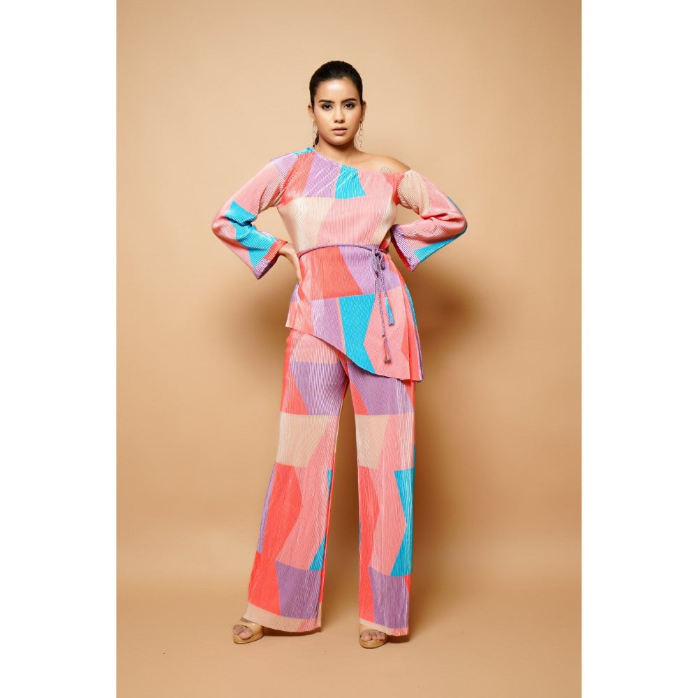 Ahi Clothing Multicolour Crushed Co-Ord with Belt (Set of 3)