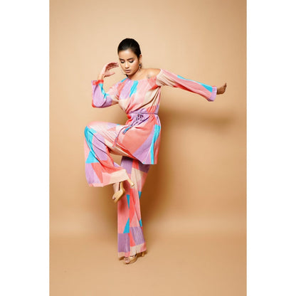 Ahi Clothing Multicolour Crushed Co-Ord with Belt (Set of 3)