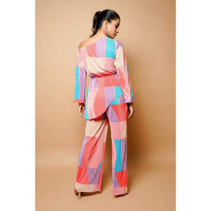 Ahi Clothing Multicolour Crushed Co-Ord with Belt (Set of 3)