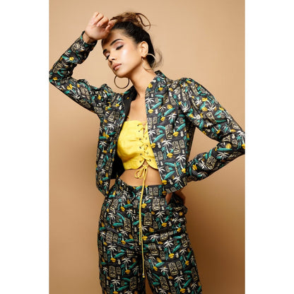 Ahi Clothing Digital Printed Bomber Jacket 3Piece Co-Ord (Set of 3)