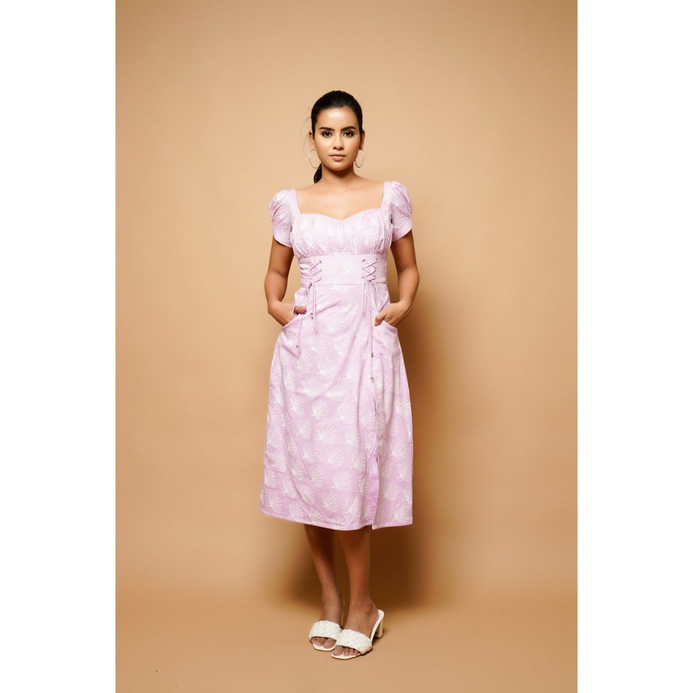Ahi Clothing Lavender Block Print Cotton A-Line Midi