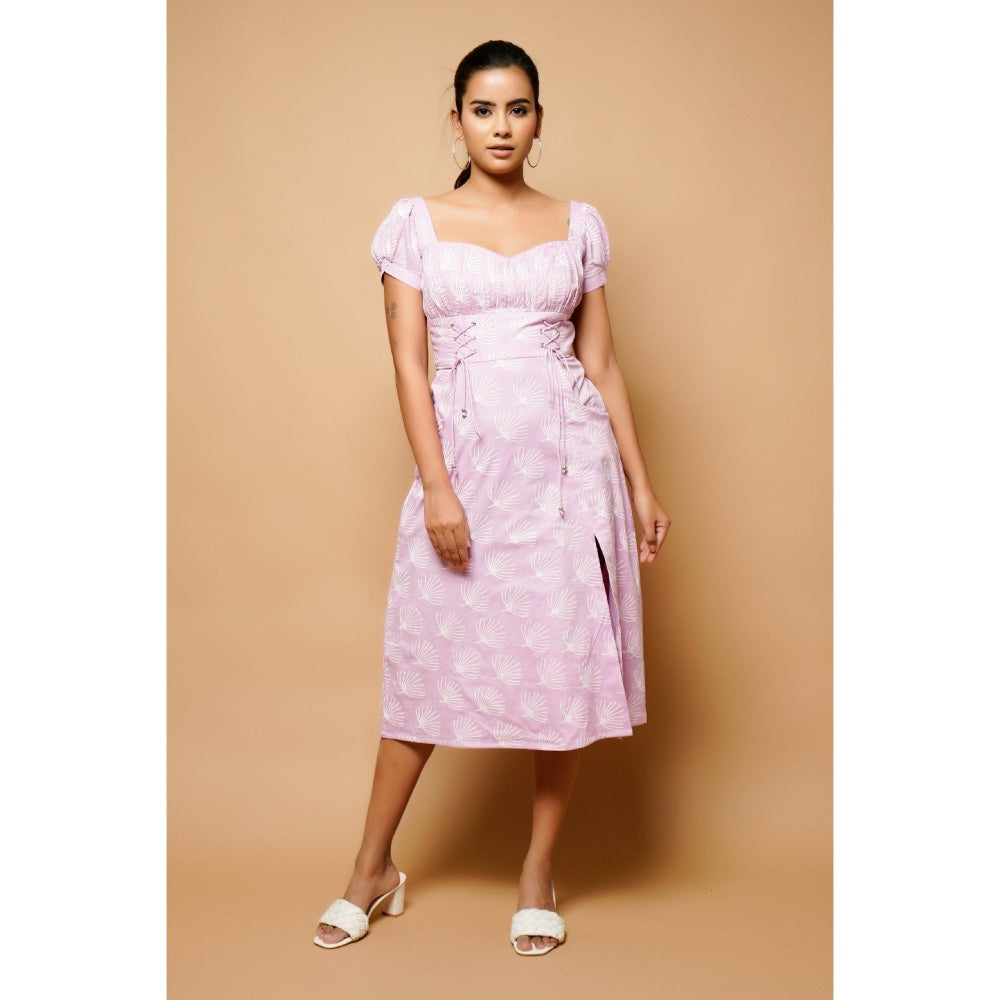 Ahi Clothing Lavender Block Print Cotton A-Line Midi