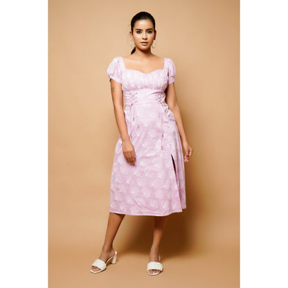 Ahi Clothing Lavender Block Print Cotton A-Line Midi