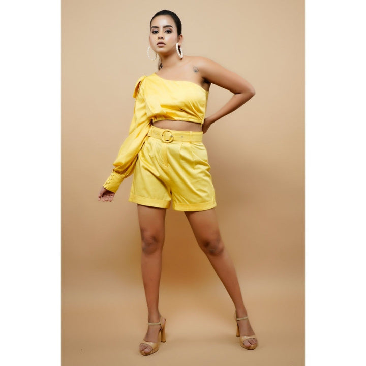 Ahi Clothing Yellow Cotton Shorts Co-Ord (Set of 2)