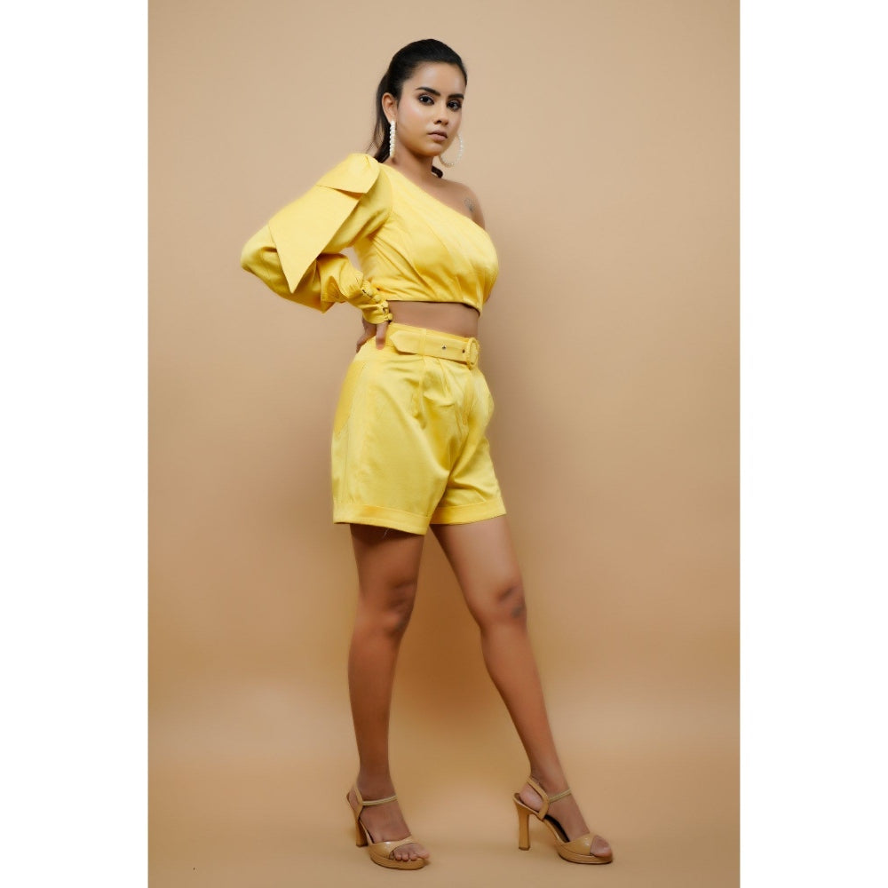 Ahi Clothing Yellow Cotton Shorts Co-Ord (Set of 2)