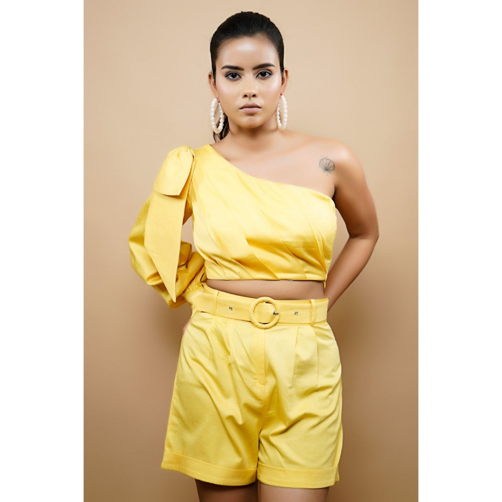 Ahi Clothing Yellow Cotton Shorts Co-Ord (Set of 2)