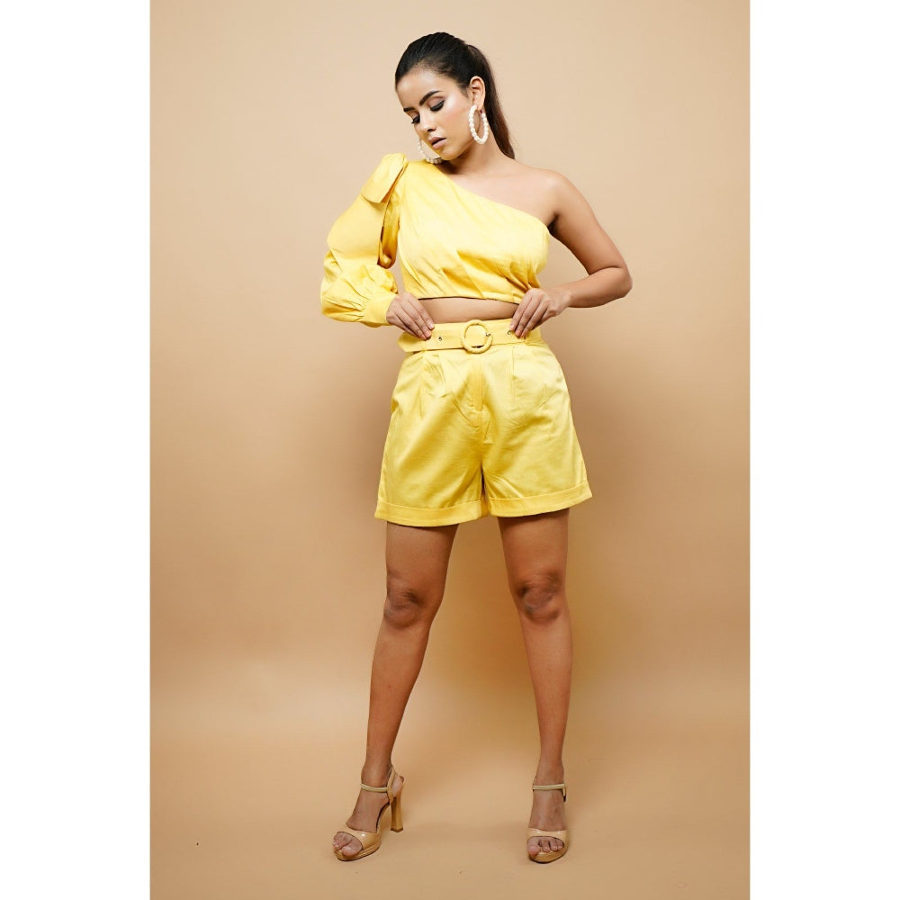 Ahi Clothing Yellow Cotton Shorts Co-Ord (Set of 2)
