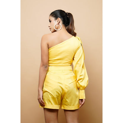Ahi Clothing Yellow Cotton Shorts Co-Ord (Set of 2)