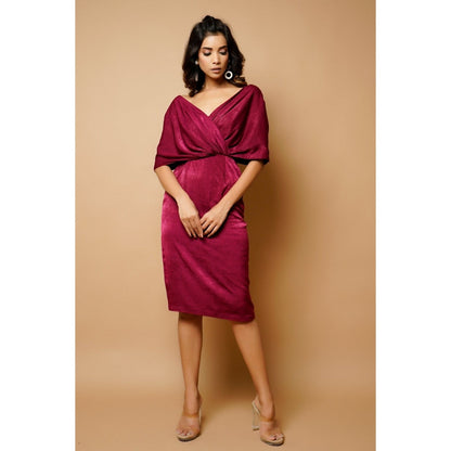 Ahi Clothing Magenta Velvet Wrap Neck Dress