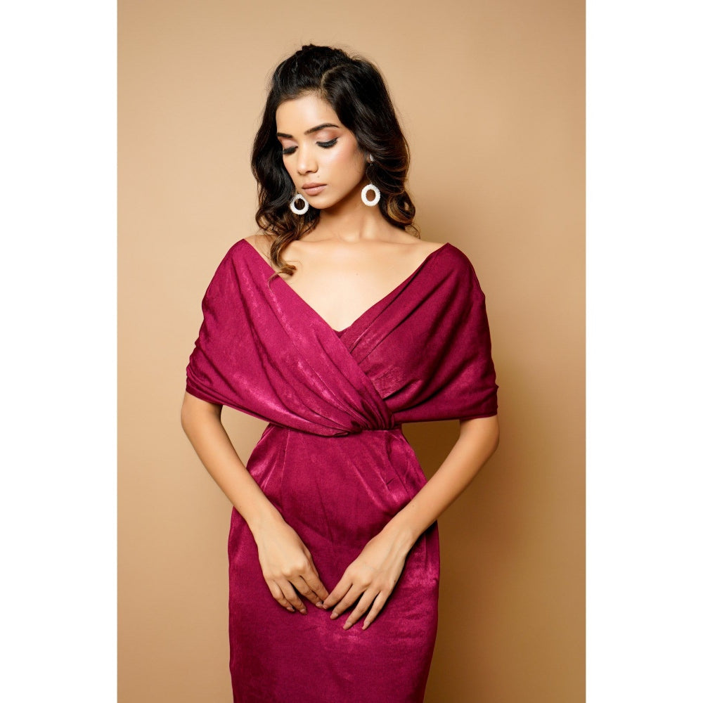Ahi Clothing Magenta Velvet Wrap Neck Dress