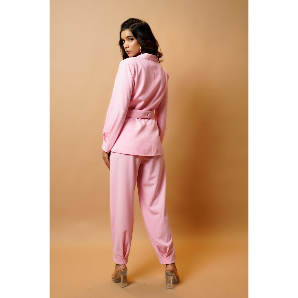 Ahi Clothing Sweet Pink Loose Fit Pant Suit with Pocket Belt (Set of 3)