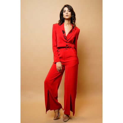 Ahi Clothing Hot Red Short Coat and Pant (Set of 2)