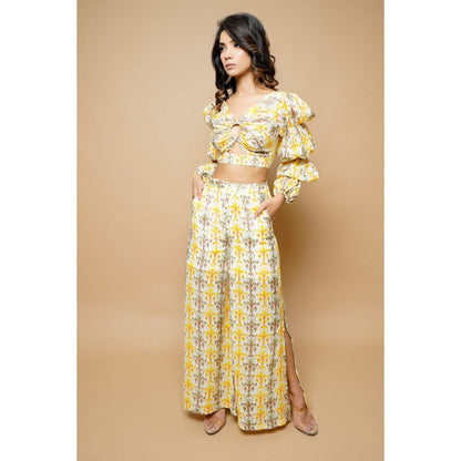 Ahi Clothing Yellow Block Printed Co-Ord (Set of 2)