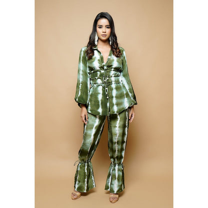 Ahi Clothing Tie-Dye Green and White Drawstring Co-Ord (Set of 2)