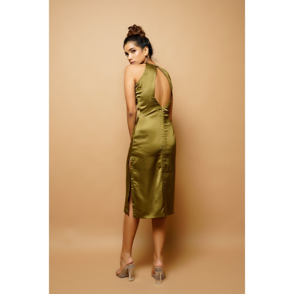 Ahi Clothing Olive Green Halter Neck Sheath Dress
