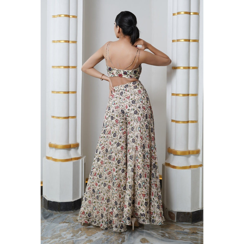 AHI Clothing Cream Floral Handkerchief Drape Palazzo with Top (Set of 2)