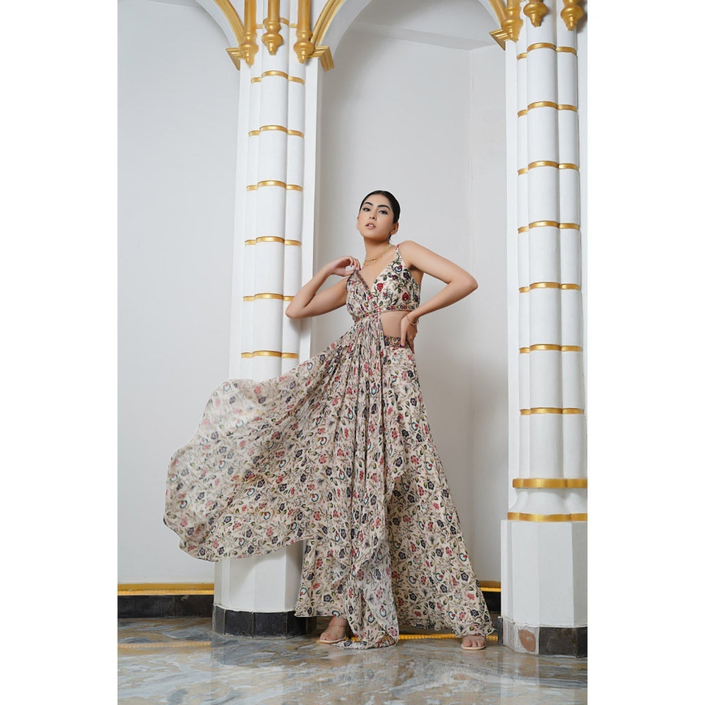 AHI Clothing Cream Floral Handkerchief Drape Palazzo with Top (Set of 2)