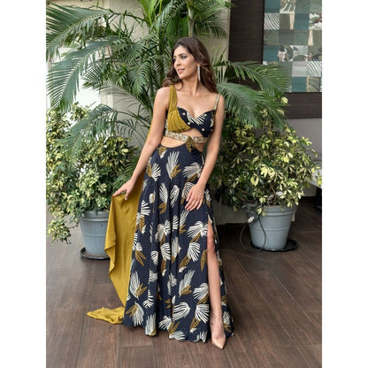 AHI Clothing Black Abstract Long Indo Lehenga Dress