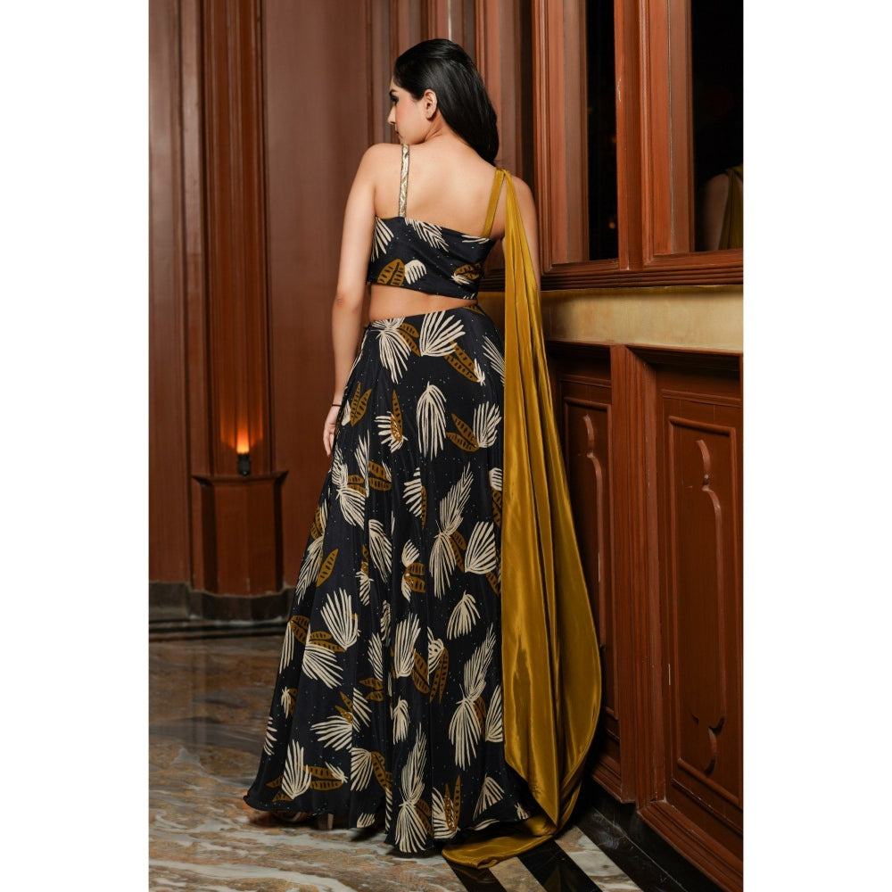 AHI Clothing Black Abstract Long Indo Lehenga Dress