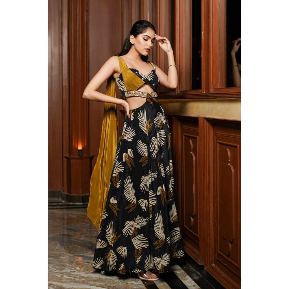 AHI Clothing Black Abstract Long Indo Lehenga Dress