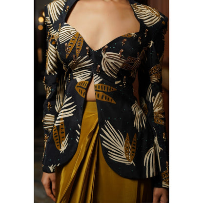 AHI Clothing Black Abstract Heavy Drape Skirt with Jacket (Set of 2)