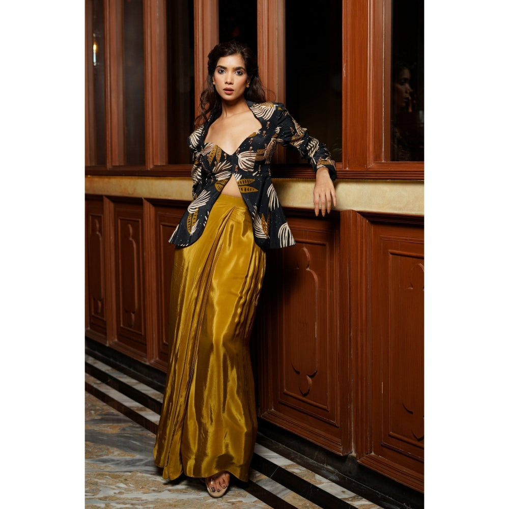 AHI Clothing Black Abstract Heavy Drape Skirt with Jacket (Set of 2)