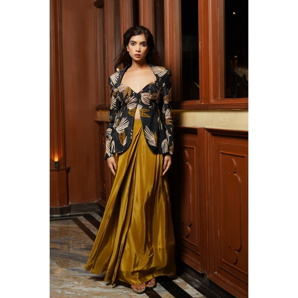 AHI Clothing Black Abstract Heavy Drape Skirt with Jacket (Set of 2)