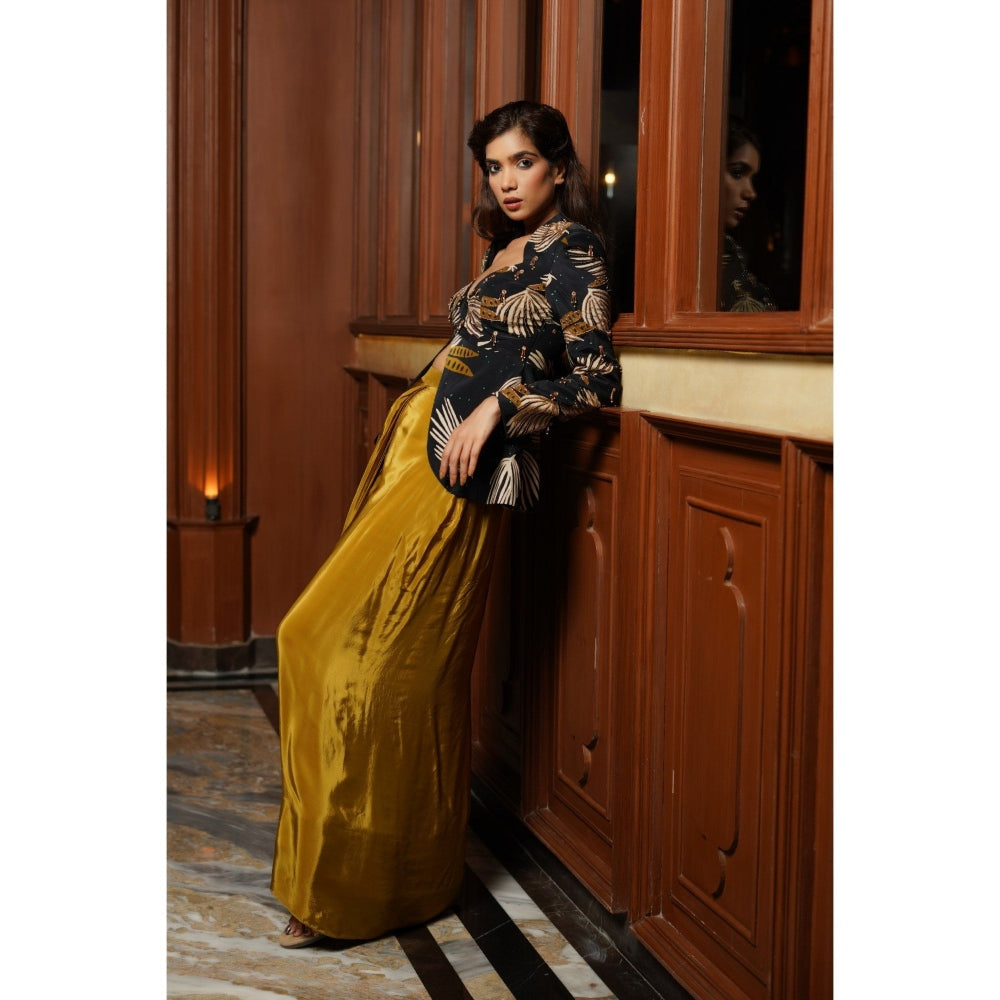 AHI Clothing Black Abstract Heavy Drape Skirt with Jacket (Set of 2)