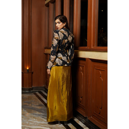 AHI Clothing Black Abstract Heavy Drape Skirt with Jacket (Set of 2)