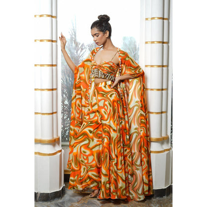 AHI Clothing Multicolor Abstract Wave Top with Palazzo and Shrug (Set of 3)