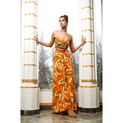 AHI Clothing Multicolor Abstract Wave Top with Palazzo and Shrug (Set of 3)