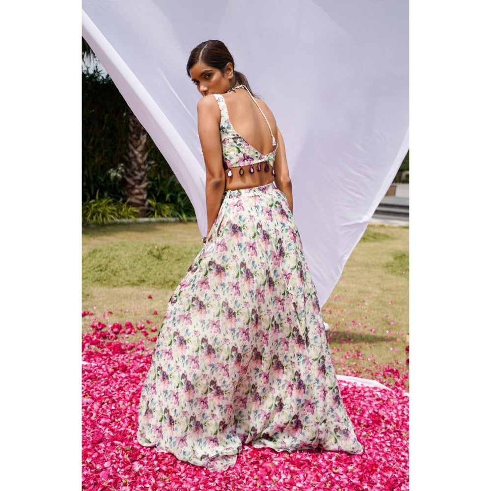 AHI Clothing Multicolor African Floral Lehenga with Bustier and Dupatta (Set of 3)