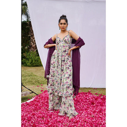 AHI Clothing Multicolor African Floral Kurta with Palazzo and Dupatta (Set of 3)