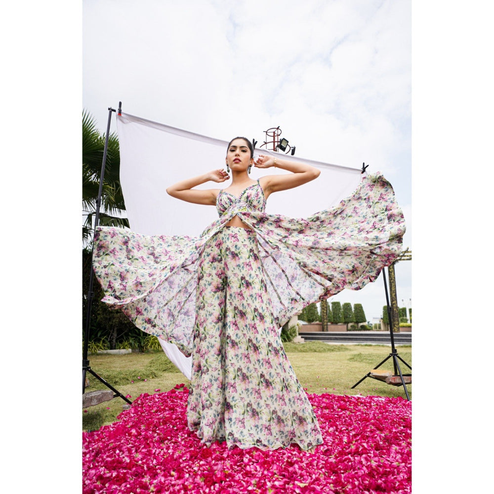 AHI Clothing Multicolor African Floral Kurta with Palazzo and Dupatta (Set of 3)