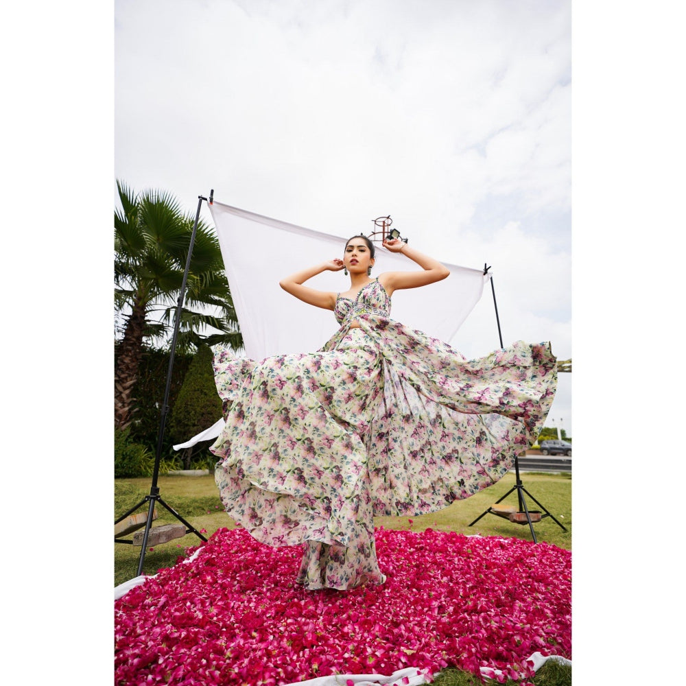 AHI Clothing Multicolor African Floral Kurta with Palazzo and Dupatta (Set of 3)