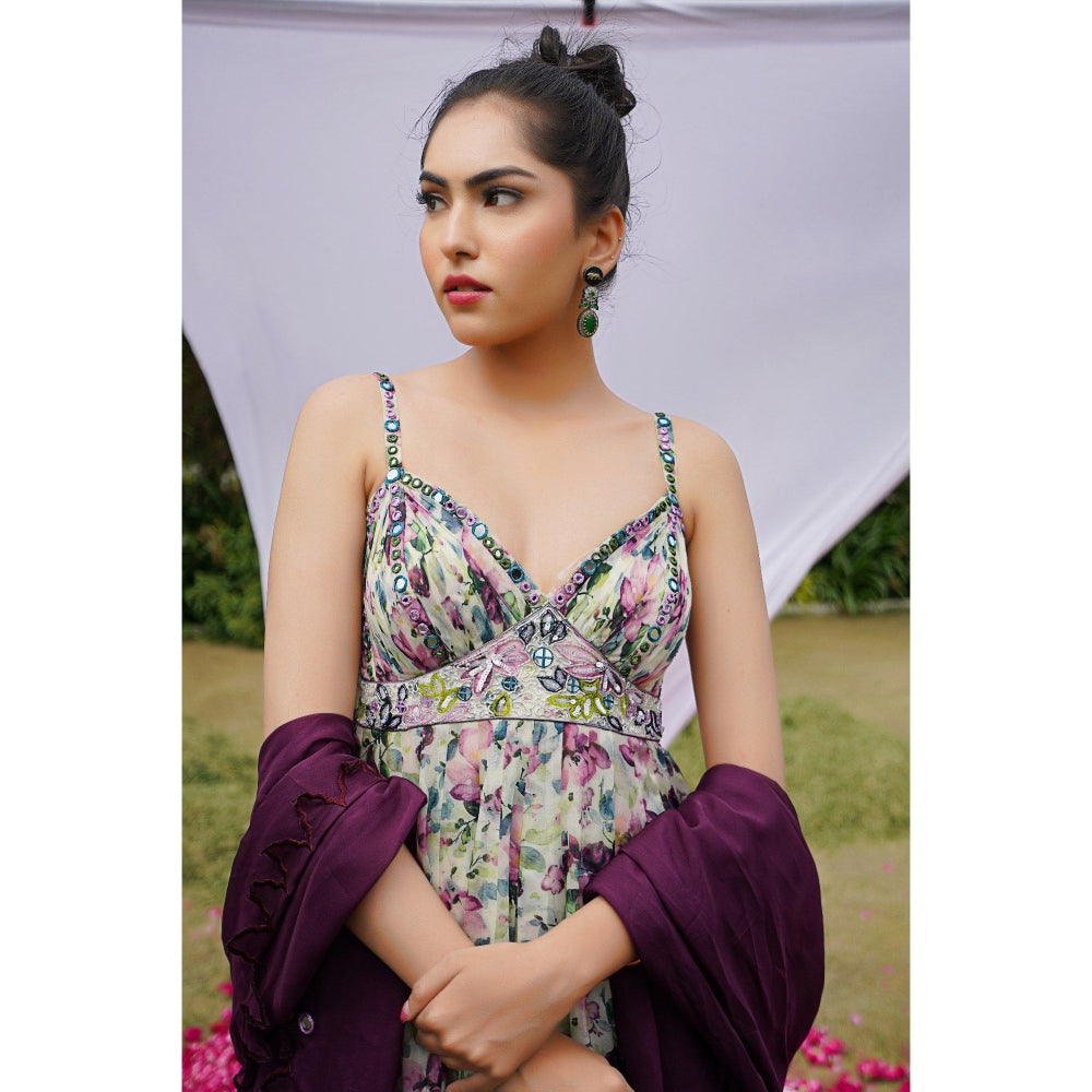 AHI Clothing Multicolor African Floral Kurta with Palazzo and Dupatta (Set of 3)