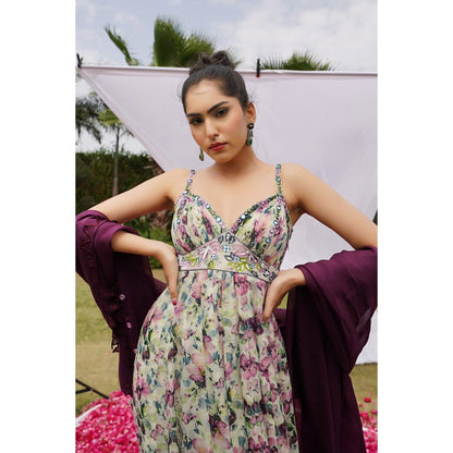 AHI Clothing Multicolor African Floral Kurta with Palazzo and Dupatta (Set of 3)