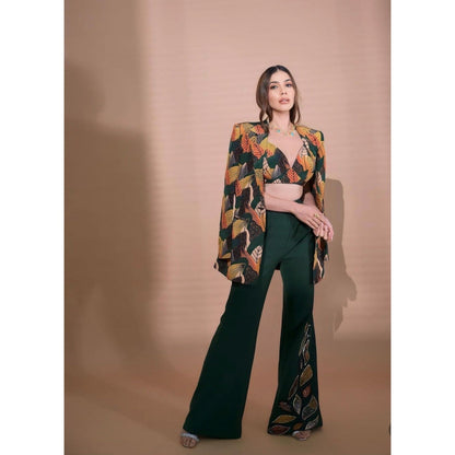 AHI Clothing Leaf Print Coat with Bralette and Trouser (Set of 3)