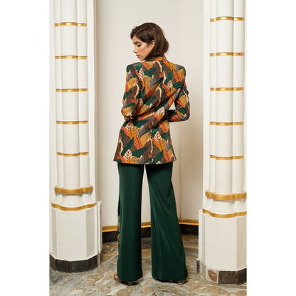 AHI Clothing Leaf Print Coat with Bralette and Trouser (Set of 3)