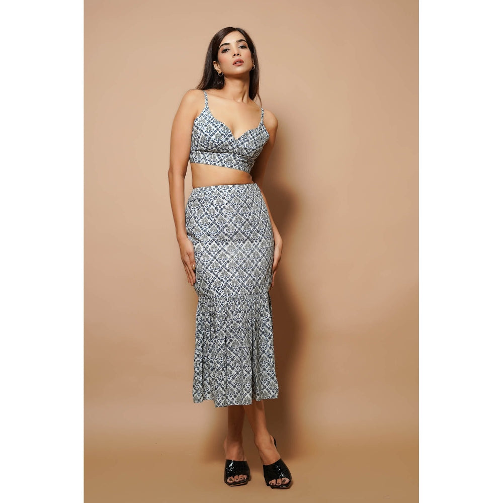 AHI Clothing Grey Block Printed Fitted Skirt Co-Ord (Set of 2)