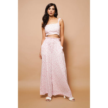 AHI Clothing White And Pink Block Printed Cotton Co-Ord (Set of 2)