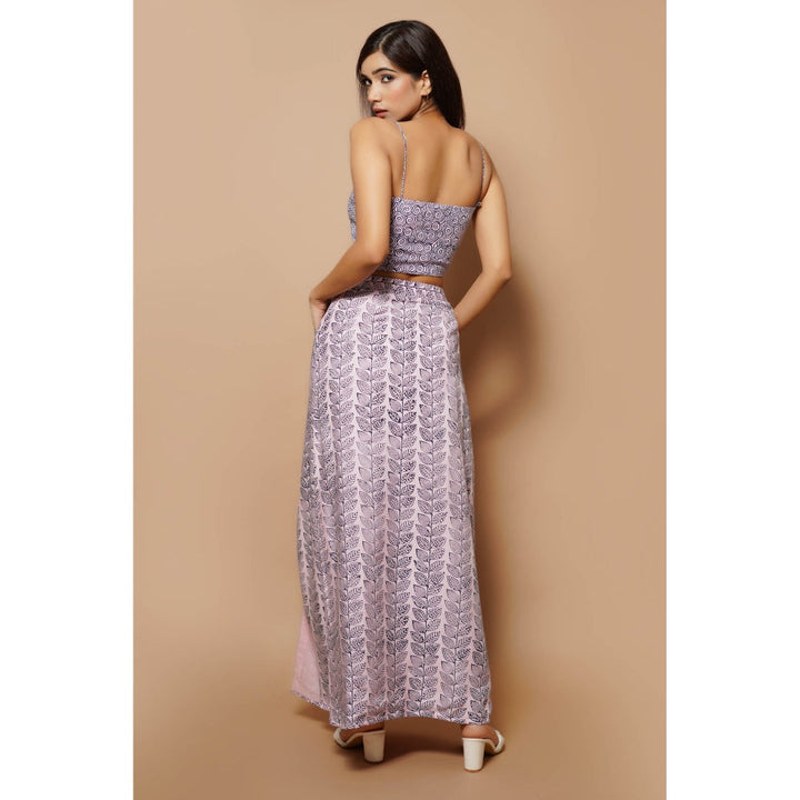 AHI Clothing Pink And Blue Block Printed Long Skirt Co-Ord (Set of 2)