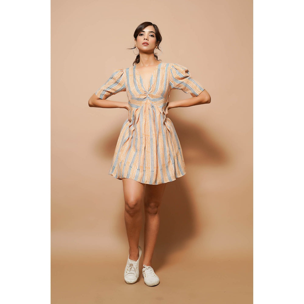 AHI Clothing Brown Block Printed Mini Dress