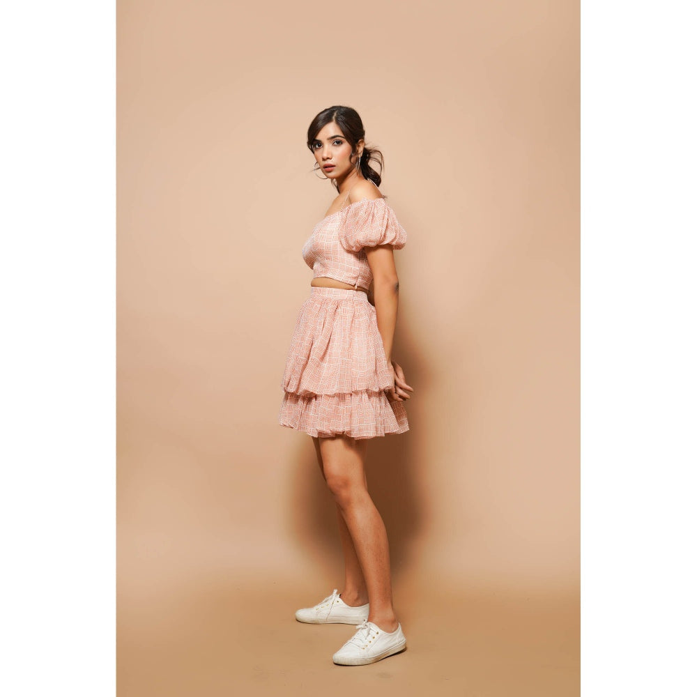 AHI Clothing Brown Organza Mini Skirt Co-Ord (Set of 2)