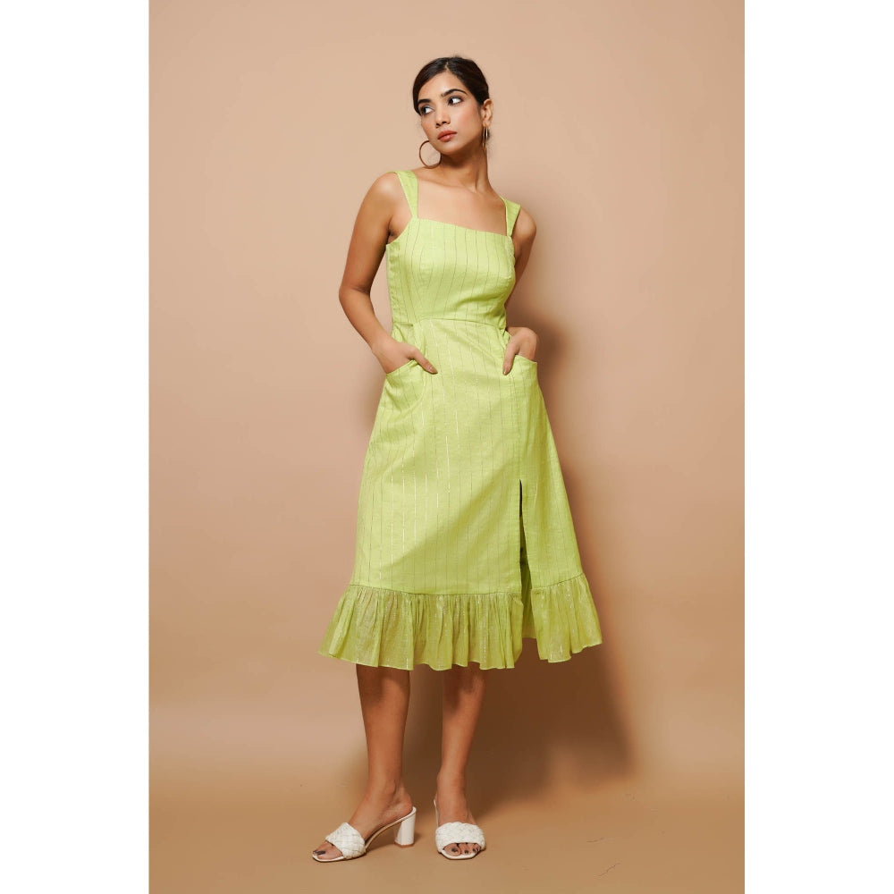 AHI Clothing Chanderi Lurex Green Midi Dress