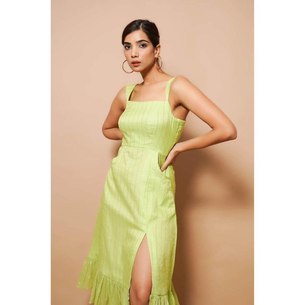 AHI Clothing Chanderi Lurex Green Midi Dress