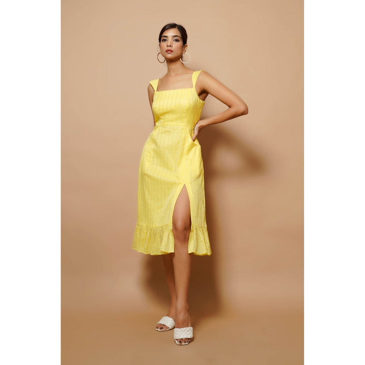 AHI Clothing Chanderi Lurex Yellow Midi Dress
